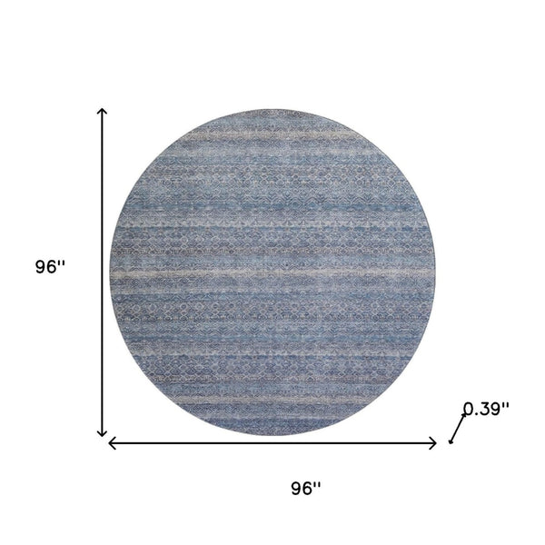 HomeRoots 8' X 10' Striped Washable Area Rug - Blue & Beige, UV Protected, Kid & Pet-Friendly, Durable Design 718005
