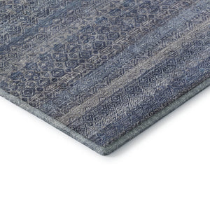HomeRoots 9' X 12' Striped Area Rug in Blue & Beige - Washable, UV-Protected, Durable for Homes with Kids & Pets 718006