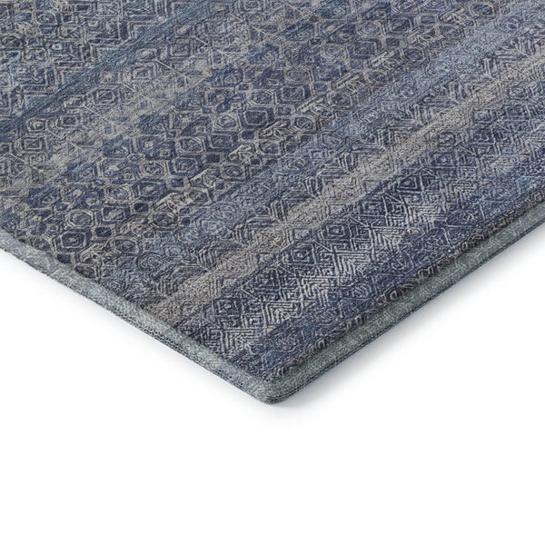 HomeRoots 9' X 12' Striped Area Rug in Blue & Beige - Washable, UV-Protected, Durable for Homes with Kids & Pets 718006