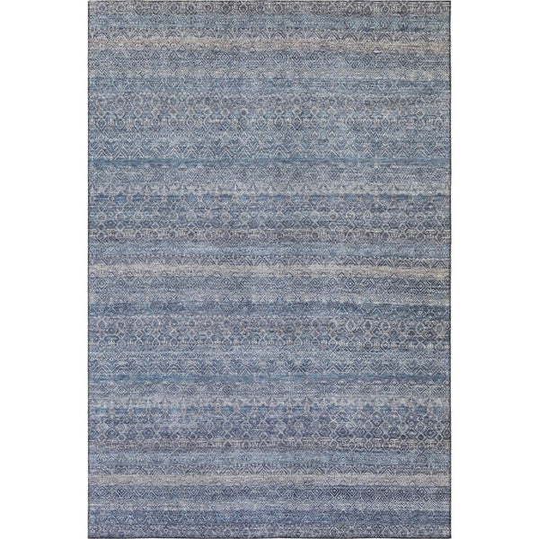 HomeRoots 9' X 12' Striped Area Rug in Blue & Beige - Washable, UV-Protected, Durable for Homes with Kids & Pets 718006