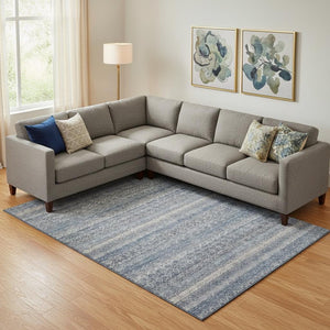 HomeRoots 9' X 12' Striped Area Rug in Blue & Beige - Washable, UV-Protected, Durable for Homes with Kids & Pets 718006