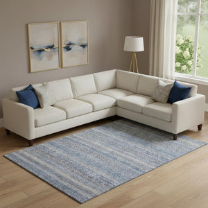 HomeRoots 10' X 14' Blue And Beige Striped Area Rug - Washable, UV Protected, Stain Resistant for Easy Care 718007
