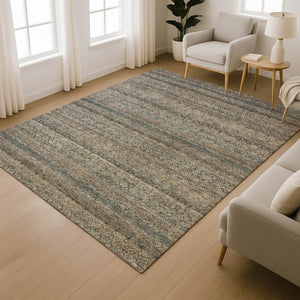 HomeRoots 5' X 8' Chocolate and Gray Striped Area Rug - Washable, UV Protected, Family-Friendly Design! 718009