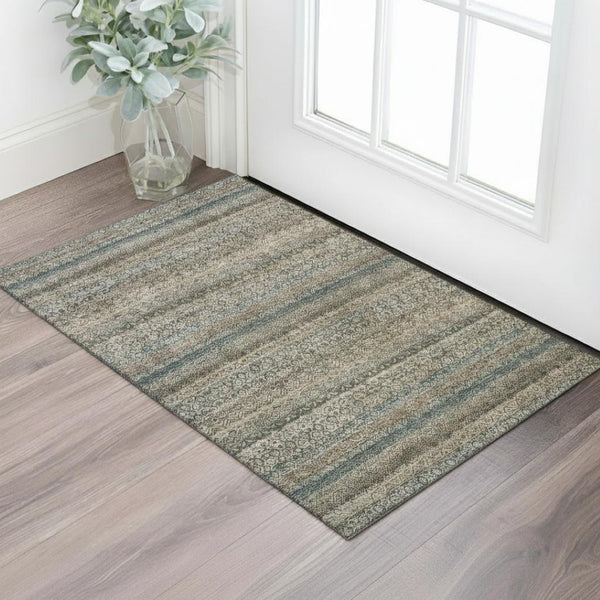 HomeRoots 5' X 8' Chocolate and Gray Striped Area Rug - Washable, UV Protected, Family-Friendly Design! 718009