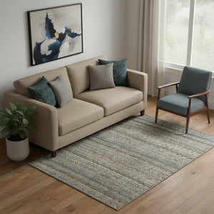 HomeRoots 8' Round Washable Rug in Chocolate and Gray Stripes - Durable, UV Protected, Stain Resistant Design 718010
