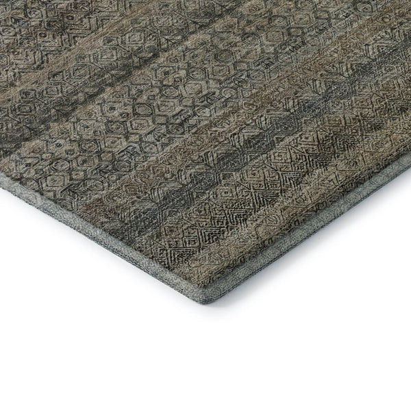 HomeRoots 8' X 10' Chocolate and Gray Striped Washable Area Rug – Durable, Stylish, UV Protected, Easy Care! 718011