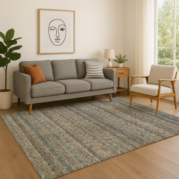 HomeRoots 10' X 14' Washable Chocolate & Gray Striped Area Rug with UV Protection – Durable, Stylish & Easy-Care! 718013
