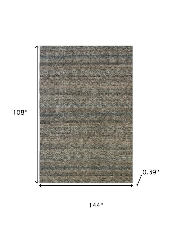 HomeRoots 10' X 14' Washable Chocolate & Gray Striped Area Rug with UV Protection – Durable, Stylish & Easy-Care! 718013