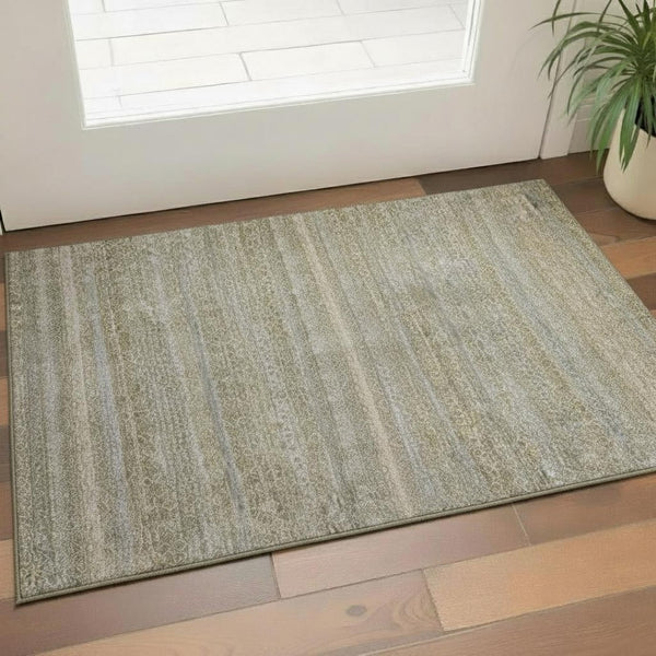 HomeRoots 5' X 8' Khaki and Beige Striped Area Rug – Machine Washable, UV Protected, Durable & Stylish Decor 718015