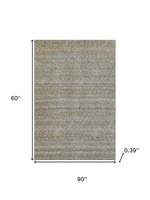 HomeRoots 8' Washable Round Rug in Khaki and Beige Stripes - Durable, Stain-Resistant, UV-Protected Design! 718016