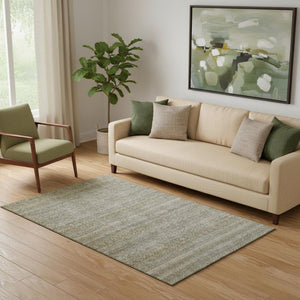 HomeRoots 8' Washable Round Rug in Khaki and Beige Stripes - Durable, Stain-Resistant, UV-Protected Design! 718016