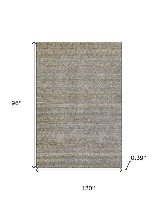 HomeRoots 9' X 12' Durable Khaki and Beige Striped Washable Area Rug with UV Protection for High-Traffic Spaces 718018
