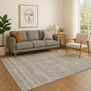 HomeRoots 10' Khaki And Beige Striped Area Rug – Durable, Washable, UV-Protected for High-Traffic Spaces 718019