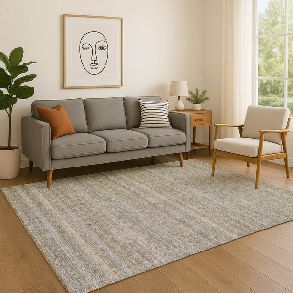 HomeRoots 10' Khaki And Beige Striped Area Rug – Durable, Washable, UV-Protected for High-Traffic Spaces 718019