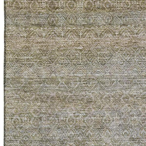 HomeRoots 10' Khaki And Beige Striped Area Rug – Durable, Washable, UV-Protected for High-Traffic Spaces 718019
