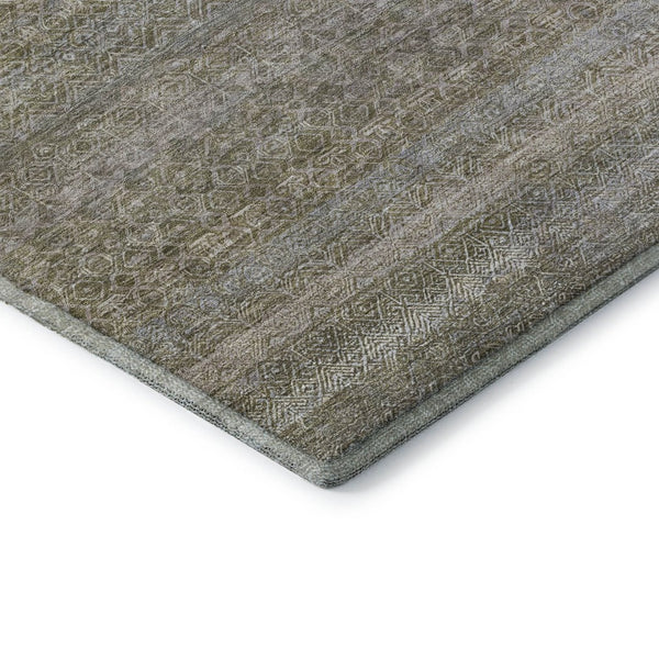 HomeRoots 10' Khaki And Beige Striped Area Rug – Durable, Washable, UV-Protected for High-Traffic Spaces 718019