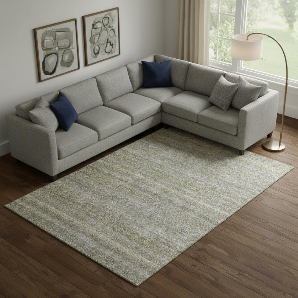 HomeRoots 10' Khaki And Beige Striped Area Rug – Durable, Washable, UV-Protected for High-Traffic Spaces 718019