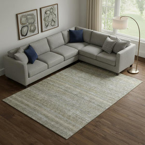 HomeRoots 10' Khaki And Beige Striped Area Rug – Durable, Washable, UV-Protected for High-Traffic Spaces 718019