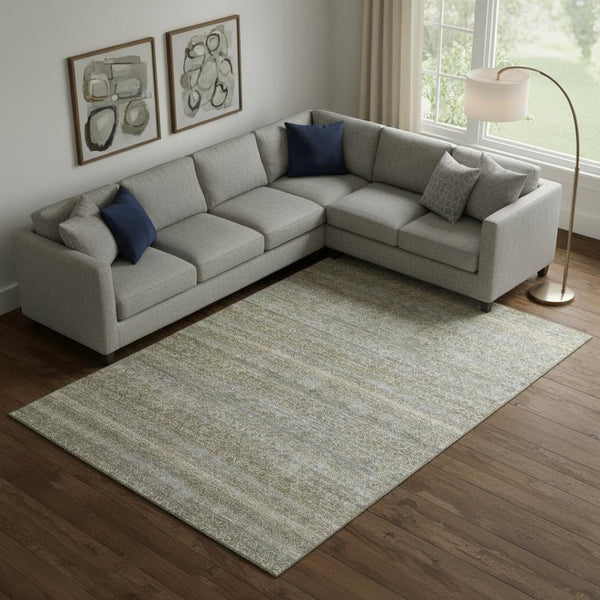 HomeRoots 10' Khaki And Beige Striped Area Rug – Durable, Washable, UV-Protected for High-Traffic Spaces 718019