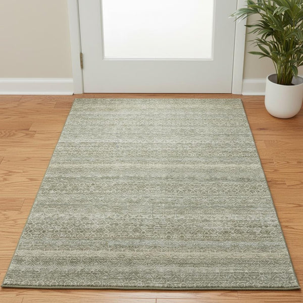 HomeRoots 5' x 8' Linen and Beige Striped Washable Area Rug - Pet-Friendly, UV Protected, Easy Care Design 718021