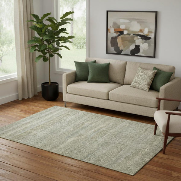 HomeRoots 8' Stylish Washable Round Rug in Linen & Beige Stripes - UV Protected, Stain Resistant & Non-Slip Design 718022