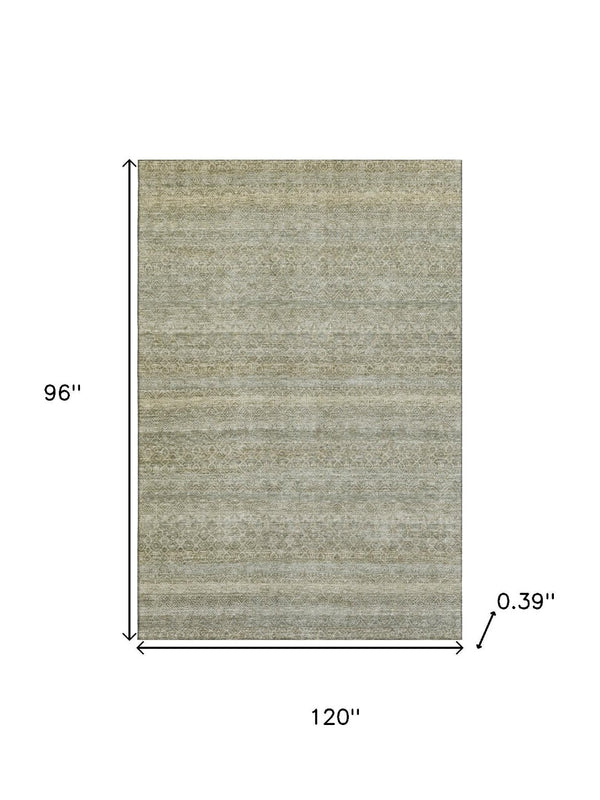 HomeRoots 9' X 12' Linen & Beige Striped Washable Area Rug - Soft, Stain-Resistant, UV Protected for Durability 718024
