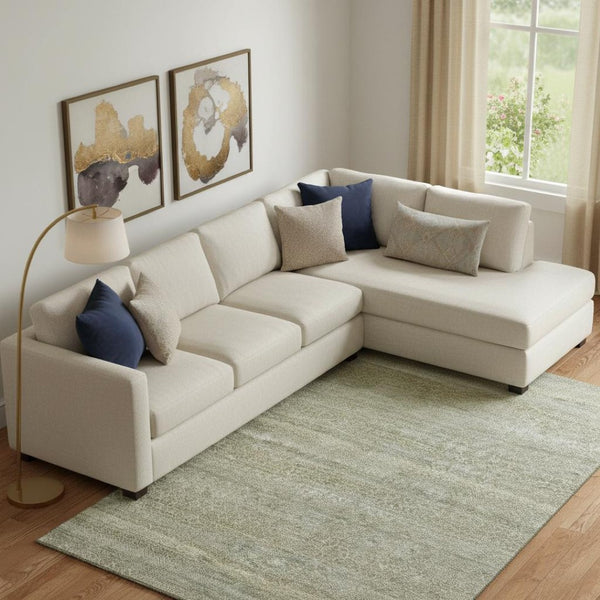 HomeRoots 9' X 12' Linen & Beige Striped Washable Area Rug - Soft, Stain-Resistant, UV Protected for Durability 718024