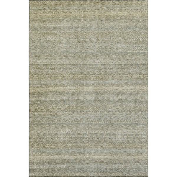 HomeRoots 10' X 14' Linen & Beige Striped Area Rug - Stain-Resistant, Machine-Washable with UV Protection 718025