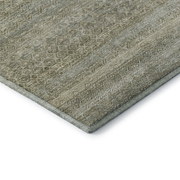 HomeRoots 10' X 14' Linen & Beige Striped Area Rug - Stain-Resistant, Machine-Washable with UV Protection 718025