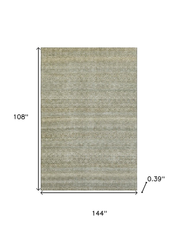 HomeRoots 10' X 14' Linen & Beige Striped Area Rug - Stain-Resistant, Machine-Washable with UV Protection 718025