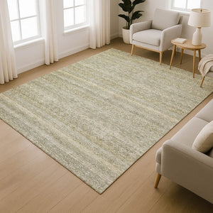 HomeRoots 10' X 14' Linen & Beige Striped Area Rug - Stain-Resistant, Machine-Washable with UV Protection 718025