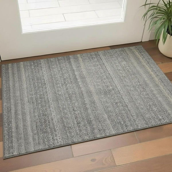 HomeRoots 5' X 8' Durable Pewter and Gray Striped Area Rug - Machine Washable, UV Protected for High Traffic Areas 718027