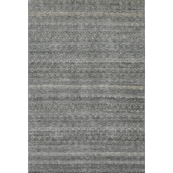 HomeRoots 8' Stylish Pewter and Gray Striped Round Rug - Washable, Durable, UV Protected for High-Traffic Areas 718028