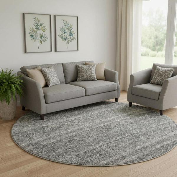 HomeRoots 8' X 10' Durable Pewter & Gray Striped Washable Area Rug with UV Protection for High-Traffic Spaces 718029