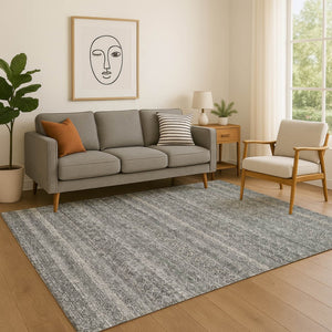 HomeRoots 9' X 12' Pewter Gray Striped Area Rug – Stylish, Durable, Washable & UV Protected for Busy Homes 718030