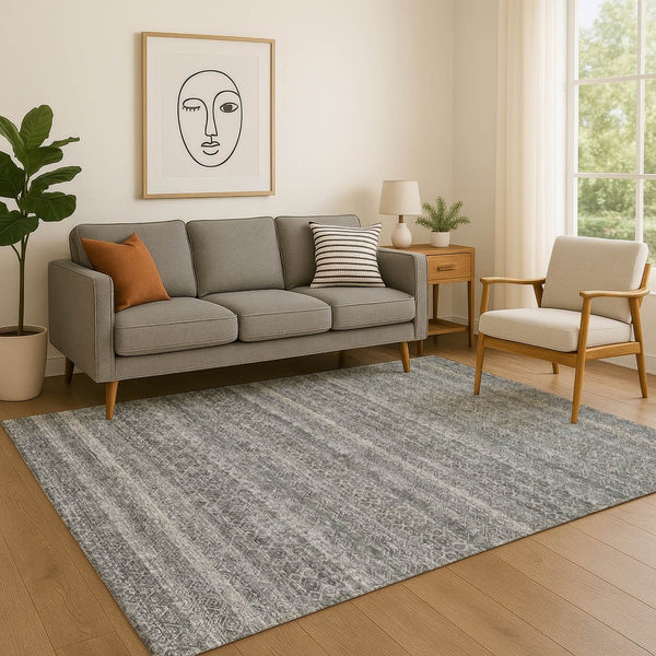HomeRoots 9' X 12' Pewter Gray Striped Area Rug – Stylish, Durable, Washable & UV Protected for Busy Homes 718030