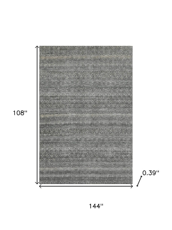 HomeRoots 10' X 14' Striped Pewter and Gray Area Rug – Washable, UV Protected, Stain Resistant for Busy Homes 718031