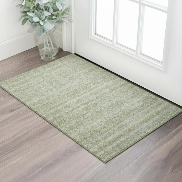 HomeRoots 5' X 8' Sage and Gray Striped Area Rug – Washable, UV-Protected, Non-Slip for High-Traffic Homes 718033
