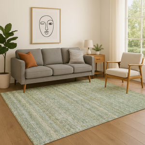 HomeRoots 8' Sage and Gray Striped Round Rug - Washable, UV Protected, Durable, Perfect for High-Traffic Areas 718034