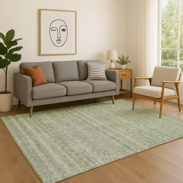 HomeRoots 8' Sage and Gray Striped Round Rug - Washable, UV Protected, Durable, Perfect for High-Traffic Areas 718034