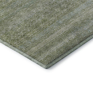 HomeRoots 8' Sage and Gray Striped Round Rug - Washable, UV Protected, Durable, Perfect for High-Traffic Areas 718034
