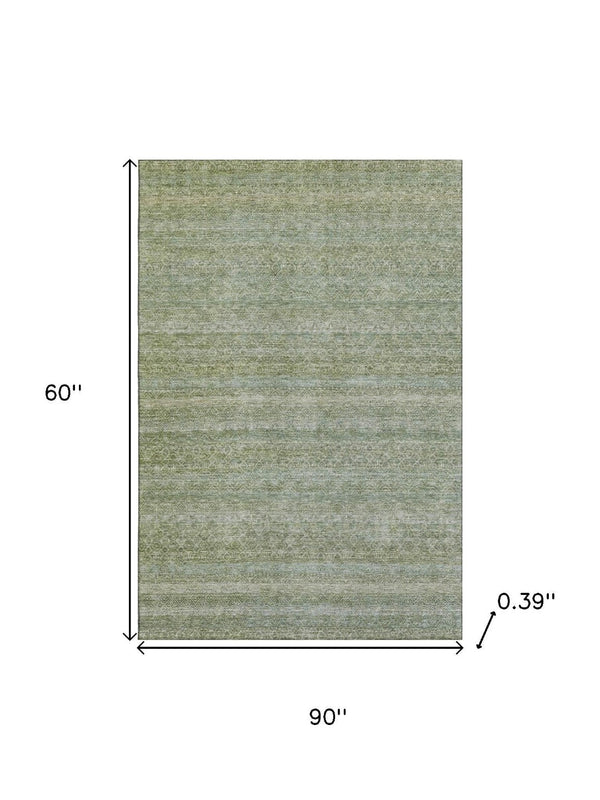 HomeRoots 8' Sage and Gray Striped Round Rug - Washable, UV Protected, Durable, Perfect for High-Traffic Areas 718034