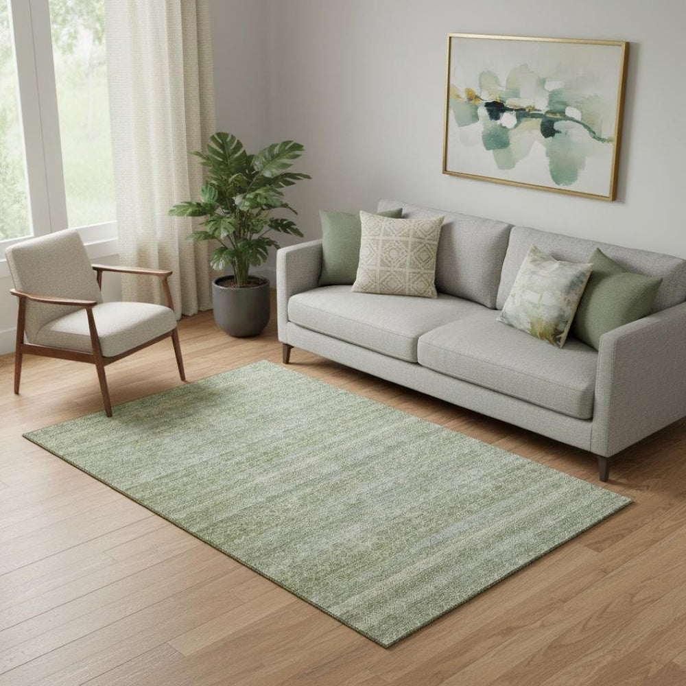 HomeRoots 8' Sage and Gray Striped Round Rug - Washable, UV Protected, Durable, Perfect for High-Traffic Areas 718034