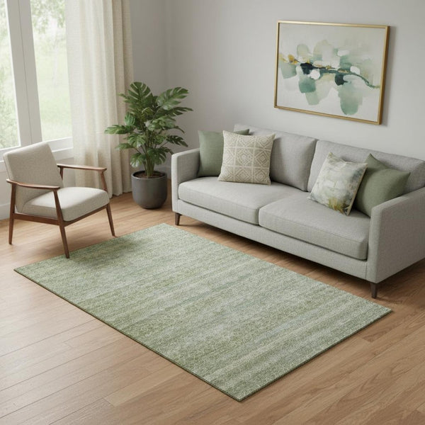 HomeRoots 8' Sage and Gray Striped Round Rug - Washable, UV Protected, Durable, Perfect for High-Traffic Areas 718034