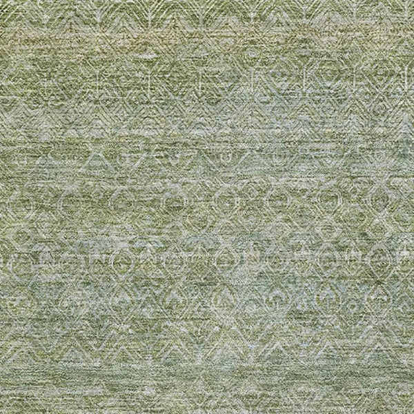HomeRoots 9' X 12' Sage and Gray Striped Washable Area Rug - Durable, UV-Protected, Perfect for Family Spaces! 718036