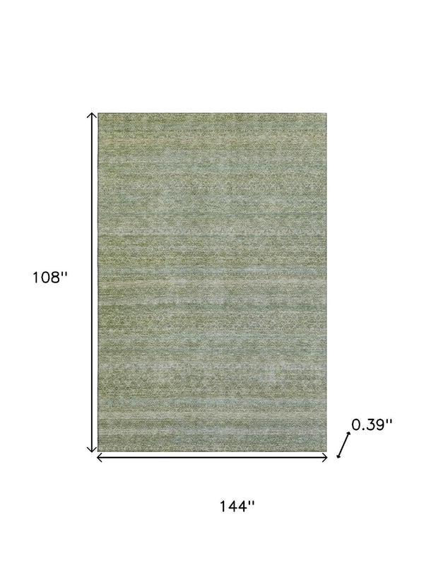 HomeRoots 10' x 14' Sage and Gray Striped Washable Area Rug – Durable, Stain-Resistant, UV Protected Design! 718037