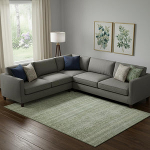 HomeRoots 10' x 14' Sage and Gray Striped Washable Area Rug – Durable, Stain-Resistant, UV Protected Design! 718037
