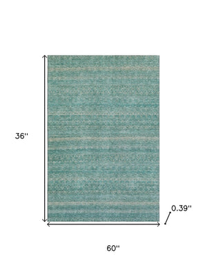 HomeRoots 5' X 8' Stylish Teal and Beige Striped Area Rug - Washable, UV Protected & Perfect for Busy Homes! 718039