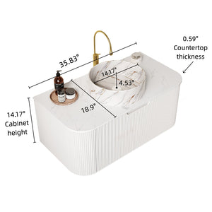 English Elm Dina 36" Wall-Mounted Floating Bathroom Vanity With Soft-Close Drawer & Stylish Curved Sink Design W2615S00505