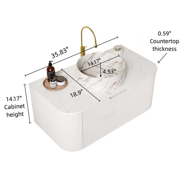 English Elm Dina 36" Wall-Mounted Floating Bathroom Vanity With Soft-Close Drawer & Stylish Curved Sink Design W2615S00505